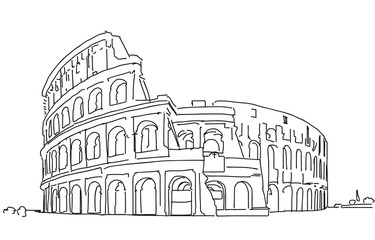 Rome Colosseum Clean Hand Dranw Sketch, Outline Version