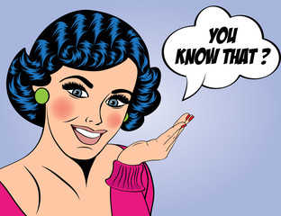 Pop Art illustration of girl with the speech bubble.Pop Art girl