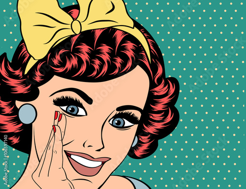 "Pop Art illustration of girl with the speech bubble.Pop ...
