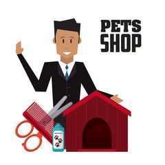 Pet shop with man design, Vector illustration