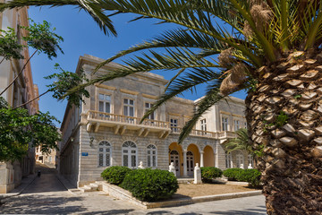 Fototapeta na wymiar Old Buildings in town of Ermopoli, Syros, Cyclades Islands, Greece