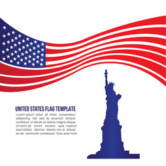 USA united states flag wave and Statue of Liberty