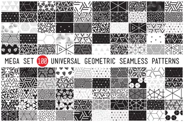 Foto op Plexiglas 100 universele verschillende geometrische naadloze patronen © softulka