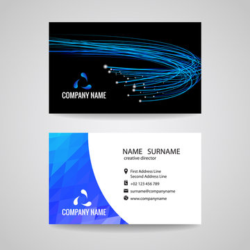Business card vector blue light line is about network Relationship and technology