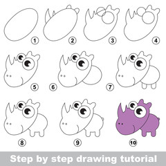 Rhinoceros. Drawing tutorial. © mikhaylova_anna