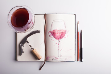 Sketch of a Glass of Wine in a Small Notebook