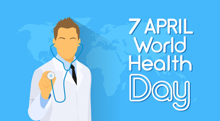Medical Doctor Hold Stethoscope Over World Map Health Day