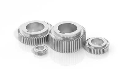 3D silver cogwheels,isolated on white background.