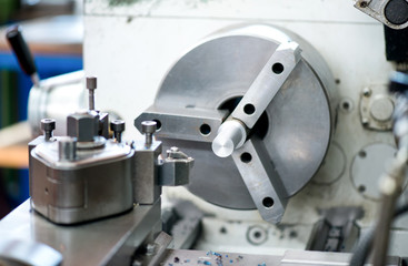 Close up detail of an industrial lathe