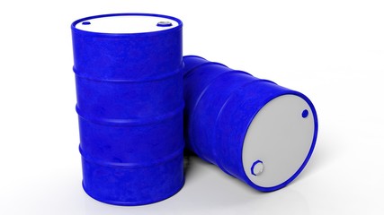 Two 3D blue drums/barrels ,isolated on white background