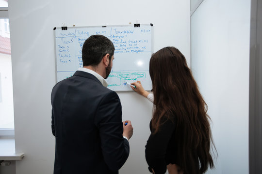 Team of business people brainstoming in office, talking, explain