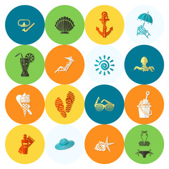 Summer and Beach Simple Flat Icons