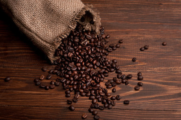 Coffee beans spilled out of the bag