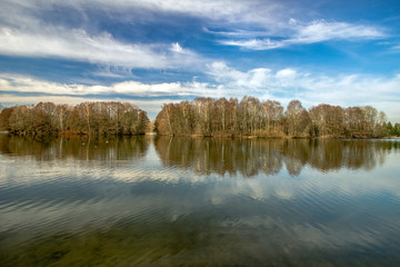 Spring sunrise over lake in Minsk