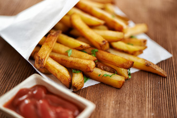 french fries and ketchup