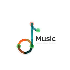 Music note logo, flat thin line geometric design