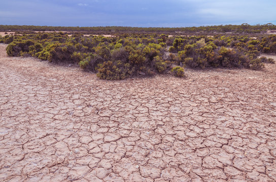 Drought disaster concept cracked soil dry lake Australian outbac