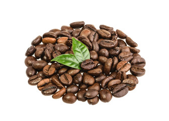 coffee grains and leaves isolated