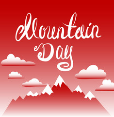 stylized flat poster to international mountain day with clouds,