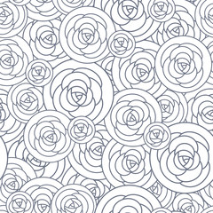 Obraz na płótnie Canvas Vector seamless pattern with outline decorative roses. Beautiful floral background, stylish abstract flowers.
