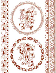 Naklejka premium sketch drawing silhouette aztec cacao bean, leaves, nibs pattern