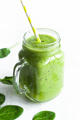 Healthy green smoothie in jar.