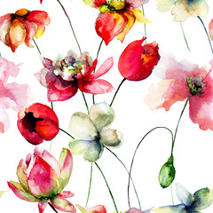 Fototapety  Bezszwowa tapeta z kwiatami
