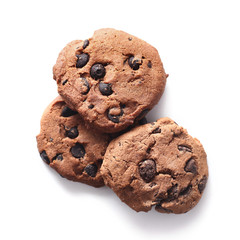 Cookies with chocolate chip isolated on white background.