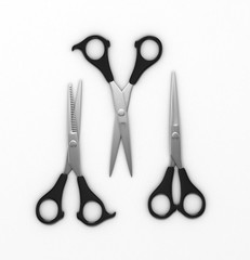 different barbers scissors insulated on white background