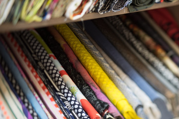 Stands with fabrics.