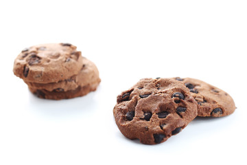 Cookies with chocolate chip isolated on white background.