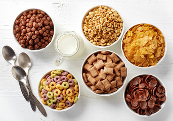 Bowls of various cereals