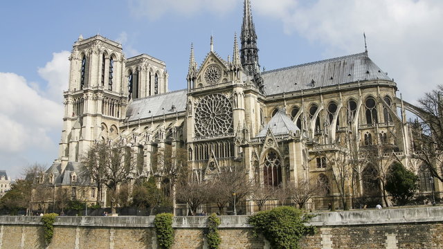 Notre Dame de Paris, or Notre Dame Cathedral, Paris, France. Time Lapse