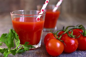 Fresh tomato juice in a glass.