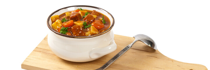 Beef Stew Isolated on white. Selective focus.