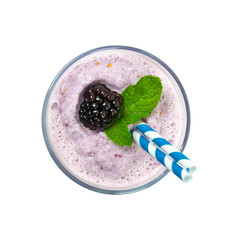 Blackberry Yogurt Smoothie Isolated on white. Selective focus.