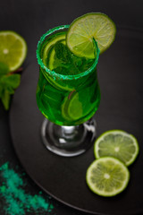 Summer Lime and Mint, Green Vodka Drink. Selective focus.