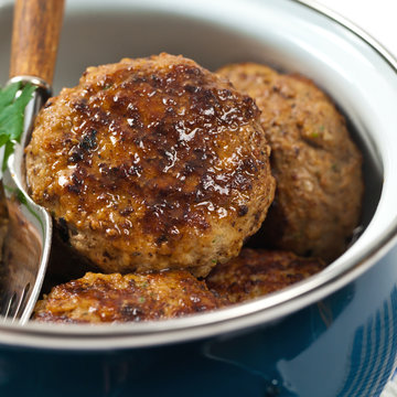 Homemade Breakfast Cutlets Or Sausage Patties. Selective Focus.