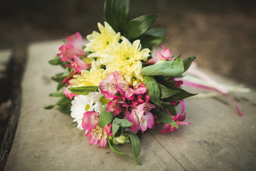 Wonderful luxury wedding bouquet of different flowers