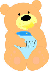 A bear cub and a barrel of honey cartoon
