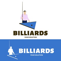 Vector logo billiard. The Billiards player stands at the table and holding the cue