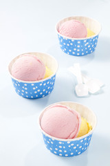 Strawberry ice creams in the muffin cups.