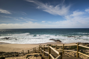 wooden steps to wild beach, portugal