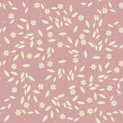 Abstract seamless pattern with cute flowers and leaves