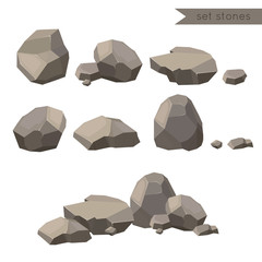 Rocks and stones. Rocks and stones single or piled for damage and rubble for game art architecture design