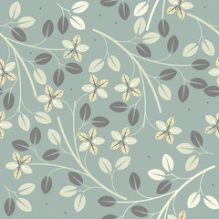 Cute seamless pattern with decorative flowers and leaves