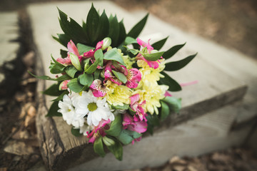 Wonderful luxury wedding bouquet of different flowers