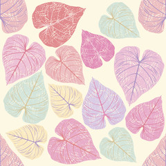 Fototapeta na wymiar Seamless Pattern with pink leaves