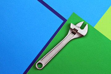 Settings icon. Tools concept. Wrench, French key on colorfull background