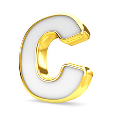 3d gold - white letter C isolated white background.